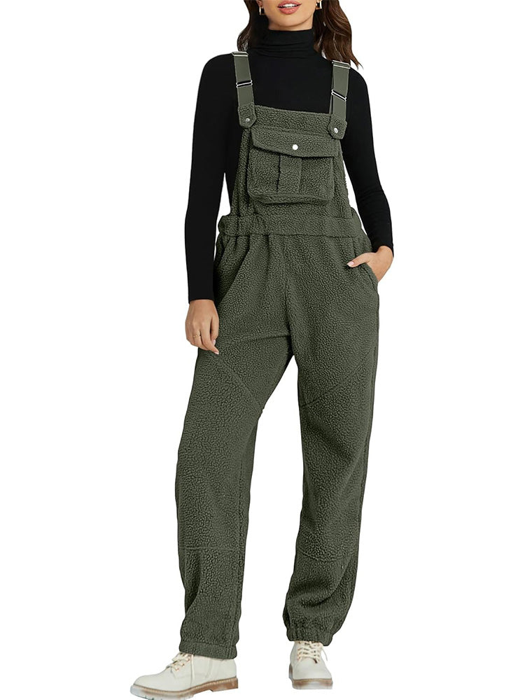 Women's Relaxed Fit Fuzzy Fleece Jogger Overalls