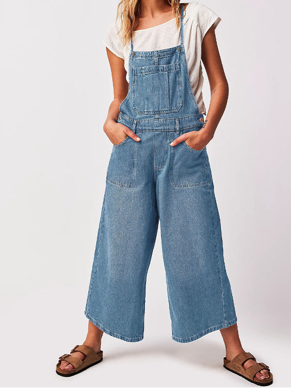 Women's Relaxed Fit Wide Leg Denim Overalls