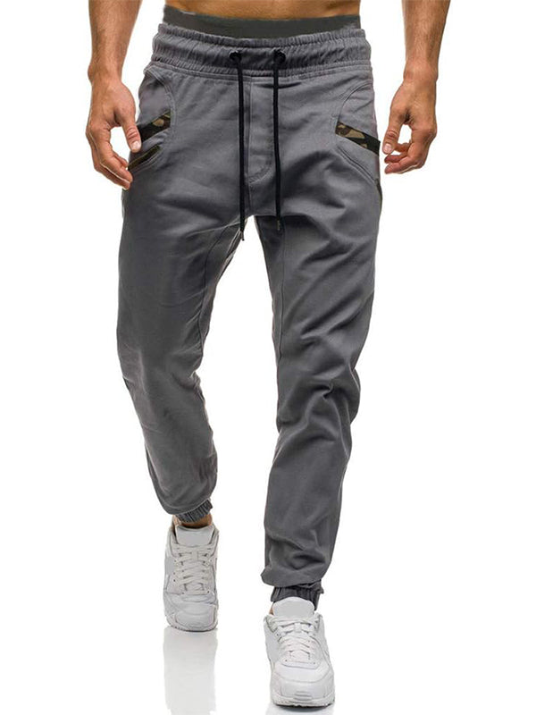 Men's Drawstring Casual Camo Pocket Trim Pants