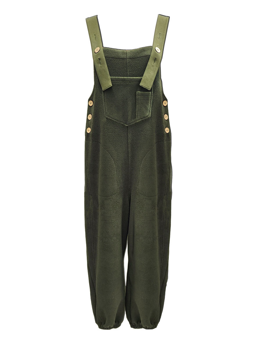 Women's Cozy Fleece Overalls With Coconut Shell Buttons