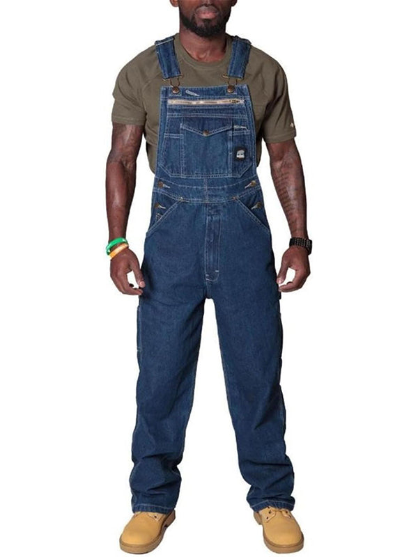 Men's Workwear Denim Bib Overalls With Multiple Pocket