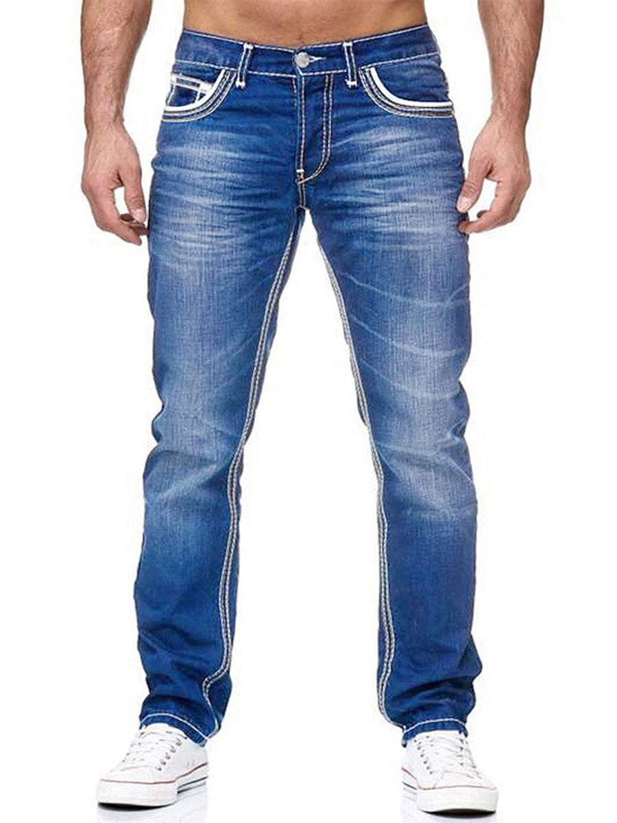 Men's Slim Fit Double Line Washed Jeans