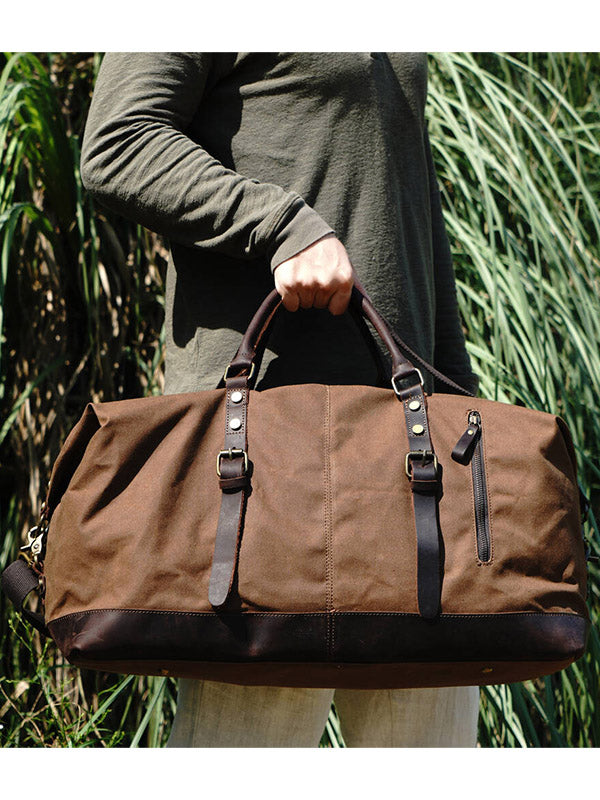 Classic Vintage Waxed Canvas Leather Holdall Bag