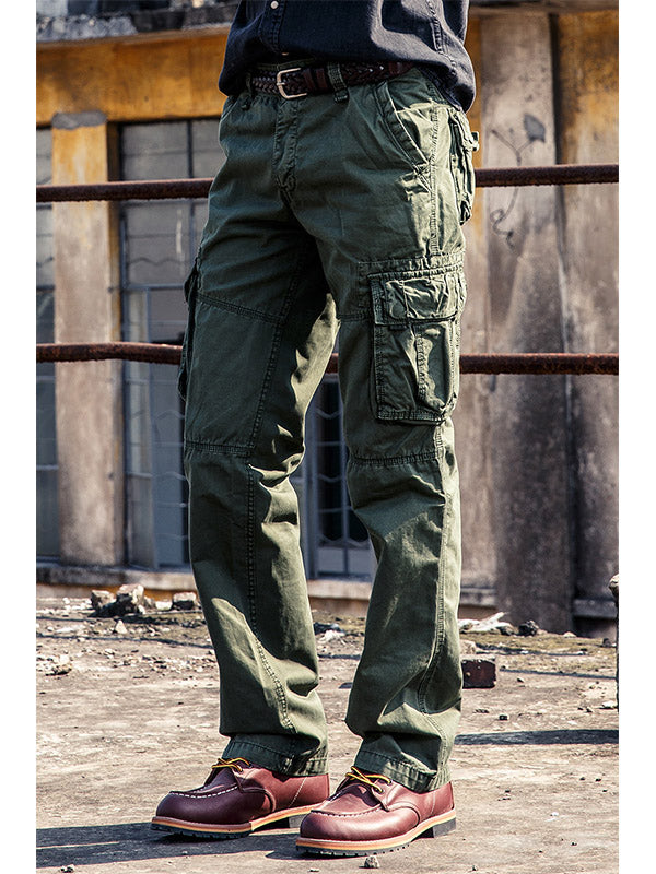 Men's Cotton Outdoor Casual Multi-Pocket Straight Cargo Pants