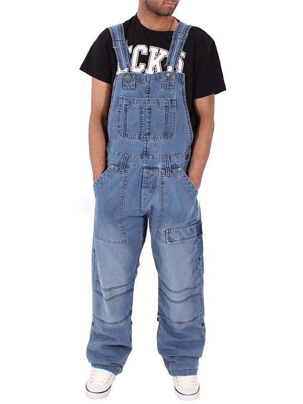 Relaxed Fit Work Dungarees Triple Seams Denim Overalls