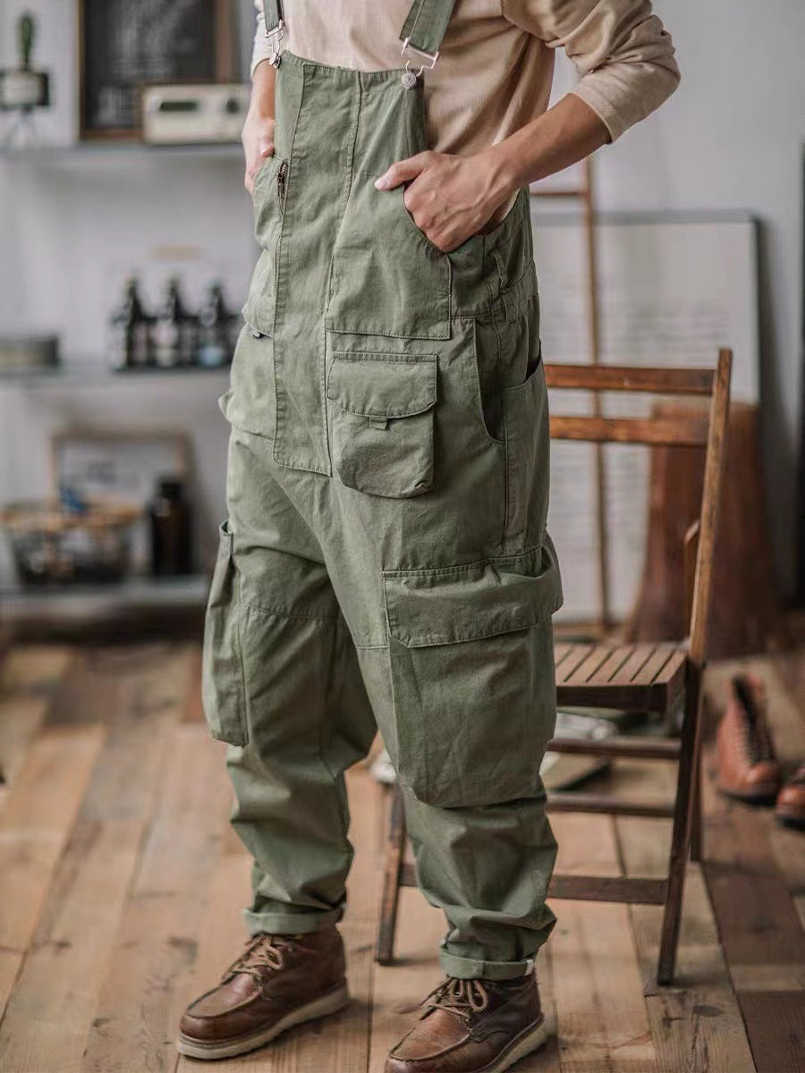 Sloppy Overalls Big Pockets Workwear with Zipper Fly